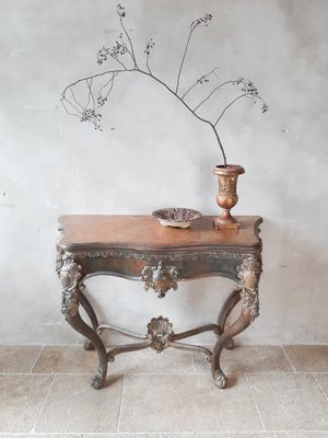 19th Century Console Table with Patina in Gold, Cognac and Petrol Tones-TDA-1376456