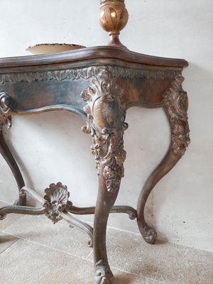 19th Century Console Table with Patina in Gold, Cognac and Petrol Tones-TDA-1376456