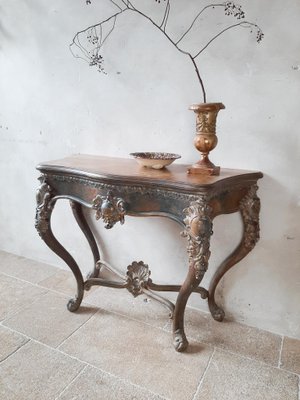 19th Century Console Table with Patina in Gold, Cognac and Petrol Tones-TDA-1376456