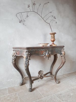 19th Century Console Table with Patina in Gold, Cognac and Petrol Tones-TDA-1376456