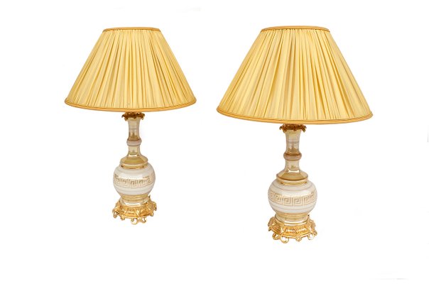 19th Century Cream and Gold Iridescent Porcelain Table Lamps, Set of 2-CEJ-557860