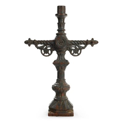 19th Century Crucifix Candle in Cast Iron-NQ-636678