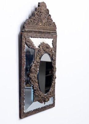 19th-Century Dutch Brass Repousse Cushion Mirror-GCG-1003549