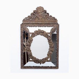 19th-Century Dutch Brass Repousse Cushion Mirror-GCG-1003549