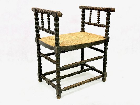 19th Century Dutch Jacobean Style Ebonised Oak Bobbin Bench-ZCY-1799596