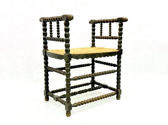 19th Century Dutch Jacobean Style Ebonised Oak Bobbin Bench-ZCY-1799596