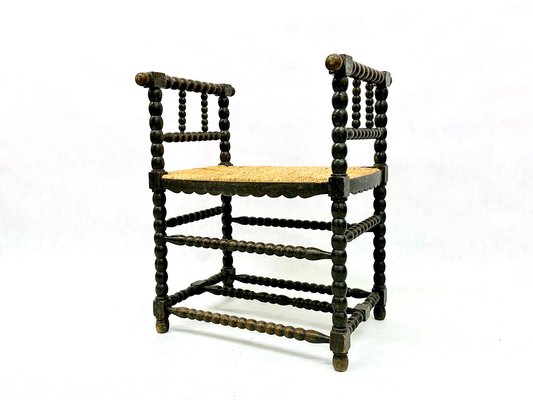 19th Century Dutch Jacobean Style Ebonised Oak Bobbin Bench-ZCY-1799596