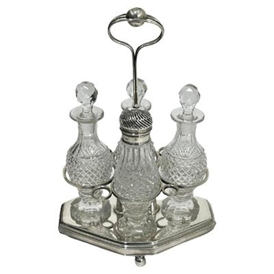 19th Century Dutch Silver and Diamond Cut Crystal Cruet, 1816, Set of 5-UCH-1301281