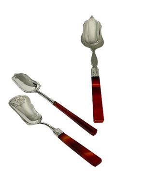 19th Century Dutch Silver Sugar Spoons with Agate Handles, Set of 3-UCH-1224310