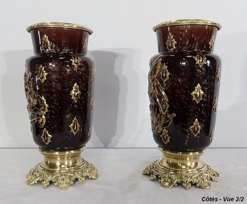 19th Century Earthenware and Bronze Vases by E. Gilles, Set of 2-RVK-1153248