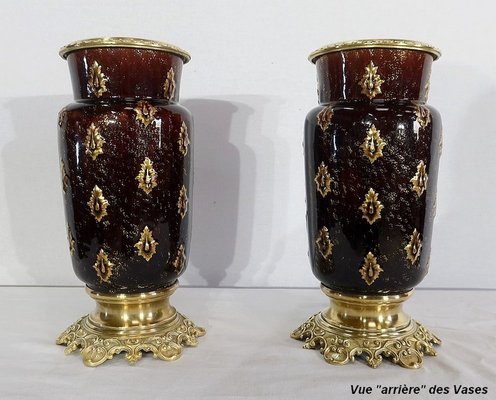 19th Century Earthenware and Bronze Vases by E. Gilles, Set of 2-RVK-1153248