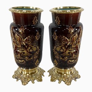 19th Century Earthenware and Bronze Vases by E. Gilles, Set of 2-RVK-1153248