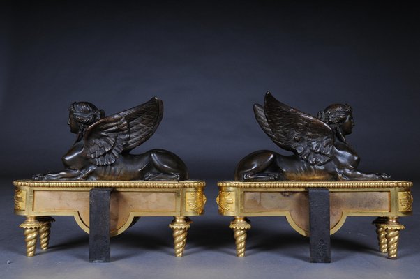 19th Century Empire Brass Sphinx Chimneys, 1860s, Set of 2-FLW-1402218