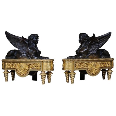 19th Century Empire Brass Sphinx Chimneys, 1860s, Set of 2-FLW-1402218