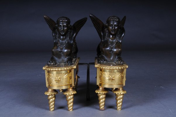 19th Century Empire Brass Sphinx Chimneys, 1860s, Set of 2-FLW-1402218