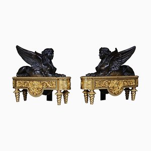 19th Century Empire Brass Sphinx Chimneys, 1860s, Set of 2-FLW-1402218