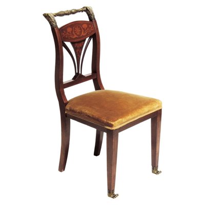 19th Century Empire Marquetry and Bronze Side Chair, Italy-KGD-928659