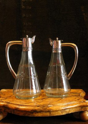 19th Century English Cut Glass and Sterling Silver Oil and Vinegar Cruet Set, Set of 2-AXE-1433465