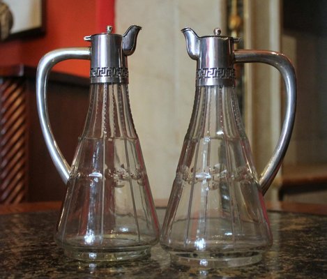 19th Century English Cut Glass and Sterling Silver Oil and Vinegar Cruet Set, Set of 2-AXE-1433465