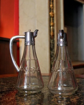 19th Century English Cut Glass and Sterling Silver Oil and Vinegar Cruet Set, Set of 2-AXE-1433465