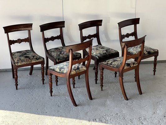 19th Century English Mahogany Dining Room Chairs and Table, 1850s, Set of 7-SSK-1788154