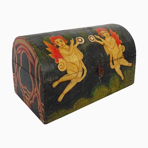 19th Century European Folk Art Painted Wooden Dome Top Box-DEK-932445