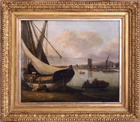 19th Century Fine Harbour Oil on Wood Painting by John Thomas Serres-SA-636331