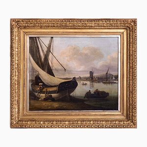 19th Century Fine Harbour Oil on Wood Painting by John Thomas Serres-SA-636331