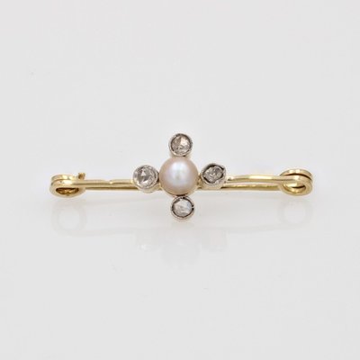 19th Century Fine Pearl Diamonds 18 Karat Yellow Gold Pin Brooch-OLU-1815851