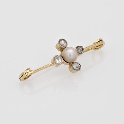 19th Century Fine Pearl Diamonds 18 Karat Yellow Gold Pin Brooch-OLU-1815851