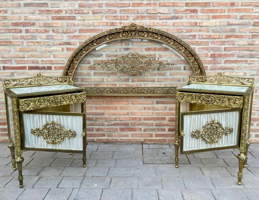 19th Century French Belle Époque Style Headboard in Bronze, Glass and Brass-NOU-1058072