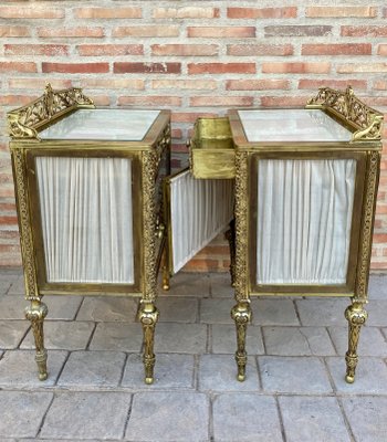 19th Century French Bronze Vitrine Nightstands with Glass Doors and Brass Drawers, Set of 2-NOU-1057879