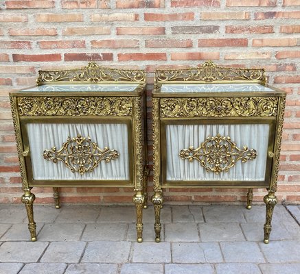 19th Century French Bronze Vitrine Nightstands with Glass Doors and Brass Drawers, Set of 2-NOU-1057879