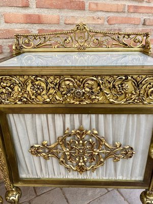 19th Century French Bronze Vitrine Nightstands with Glass Doors and Brass Drawers, Set of 2-NOU-1057879