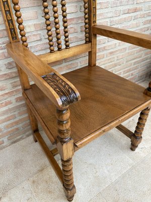 19th-Century French Carved Oak Turned Wood Armchair-NOU-1010615