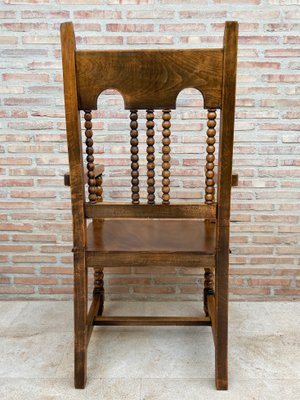 19th-Century French Carved Oak Turned Wood Armchair-NOU-1010615