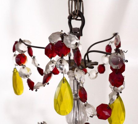 19th Century French Chandelier with Colored Glass and Bronze-SA-686063