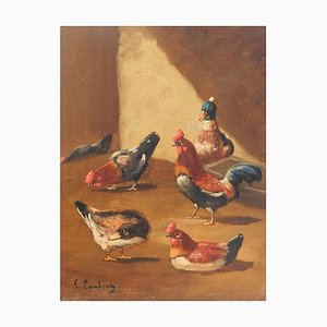 19th Century French Farmyard Oil Painting by Lambert Ducks-ARU-626139