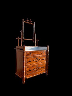 19th Century French Faux Bamboo Chest of Drawers & Mirror, 1890s-WZZ-1782034