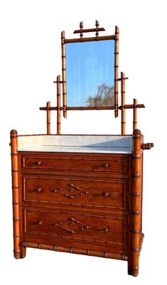 19th Century French Faux Bamboo Chest of Drawers & Mirror, 1890s-WZZ-1782034