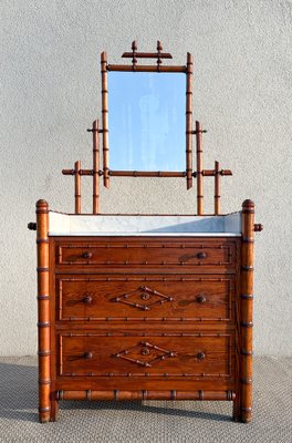 19th Century French Faux Bamboo Chest of Drawers & Mirror, 1890s-WZZ-1782034