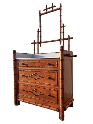 19th Century French Faux Bamboo Chest of Drawers & Mirror, 1890s-WZZ-1782034