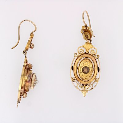 19th Century French Fine Pearl 18 Karat Rose Gold Dangle Earrings, Set of 2-OLU-2020912