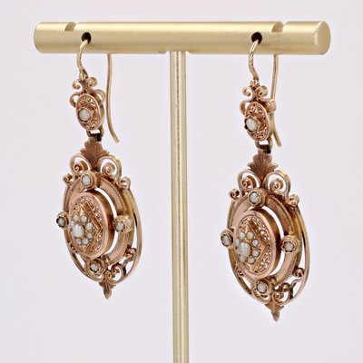 19th Century French Fine Pearl 18 Karat Rose Gold Dangle Earrings, Set of 2-OLU-2020912