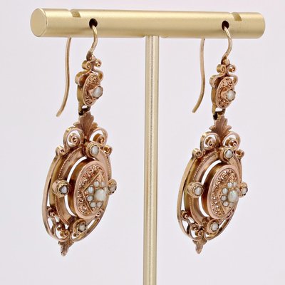 19th Century French Fine Pearl 18 Karat Rose Gold Dangle Earrings, Set of 2-OLU-2020912