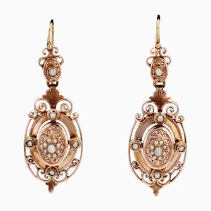 19th Century French Fine Pearl 18 Karat Rose Gold Dangle Earrings, Set of 2-OLU-2020912