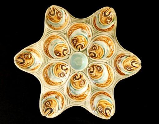 19th Century French Fish Heads Oyster Plate in Palissy Majolica, 1890s-ZPI-1732243