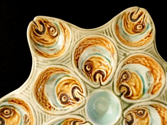 19th Century French Fish Heads Oyster Plate in Palissy Majolica, 1890s-ZPI-1732243