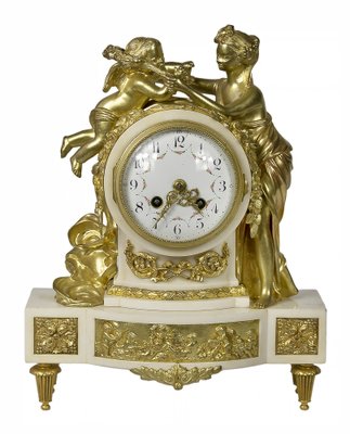 19th Century French Gilded Bronze & Marble Mantel Clock-ZVH-1135103