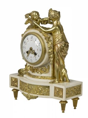 19th Century French Gilded Bronze & Marble Mantel Clock-ZVH-1135103